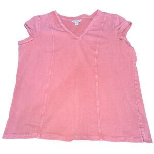 Coldwater Creek Womens T Shirt XL Coral Peach Cotton Blend V Neck Minimalist